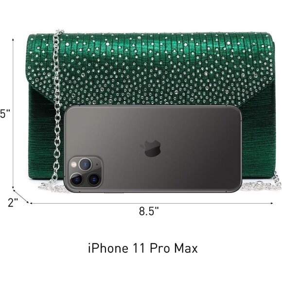 ⚡Women's Magnetic Closure Chain Strap Crossbody Envelope Green Clutch Handbag - Picture 4 of 6